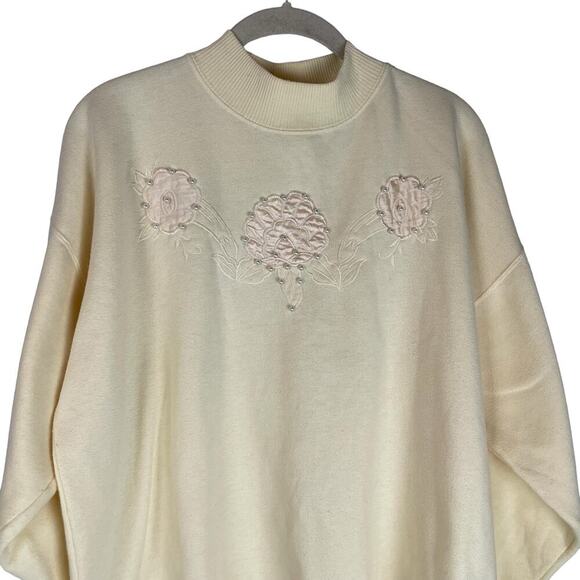 Vintage yellow floral appliqué beaded mock neck sweatshirt - Picture 2 of 9